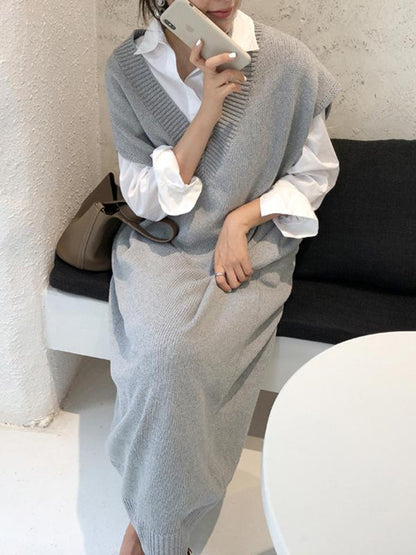 Dam Löst Stickad Klänning Casual Akryl 3