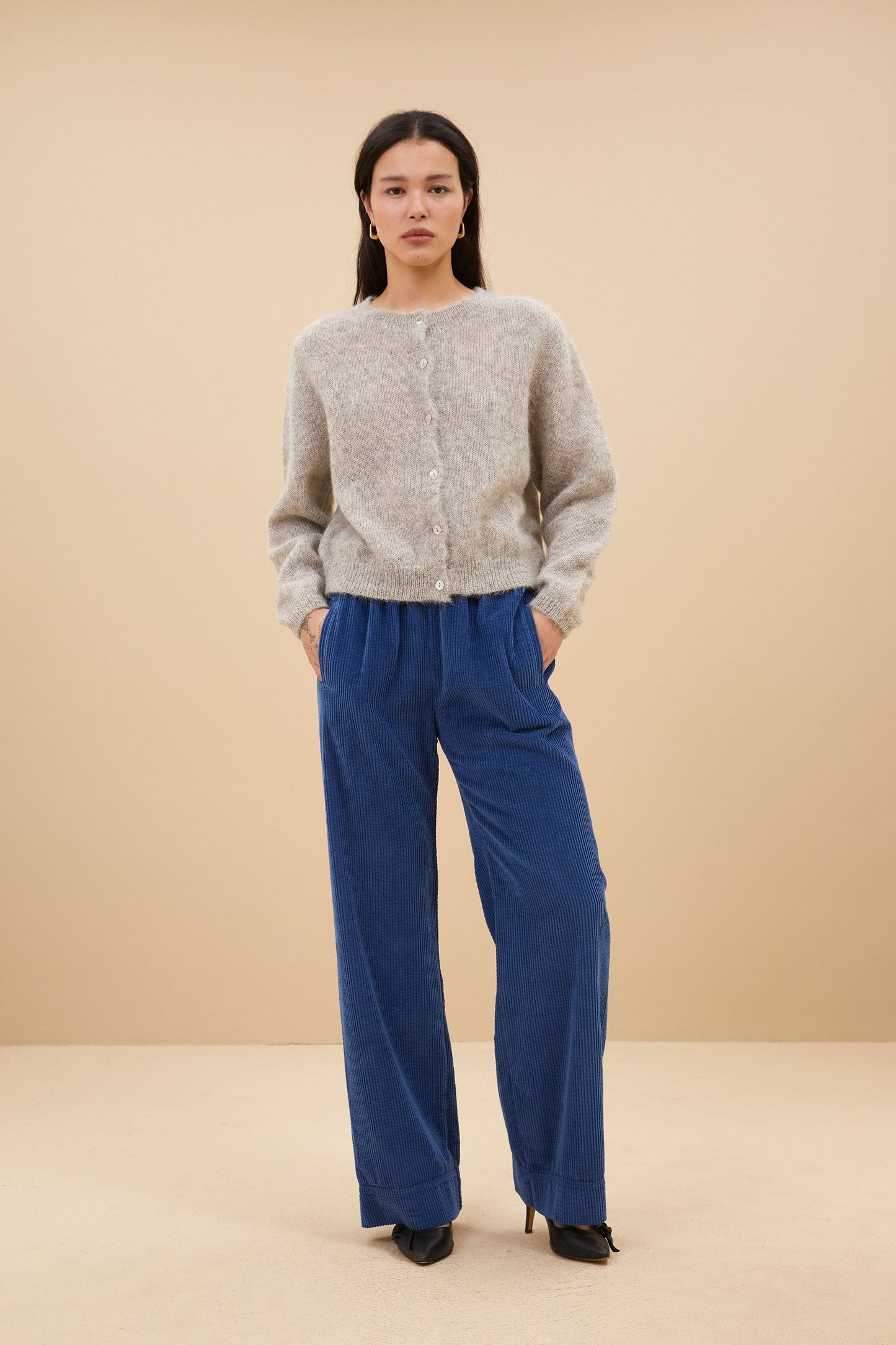 Dam Cardigan Tidlös Akryl Melee Natur-5