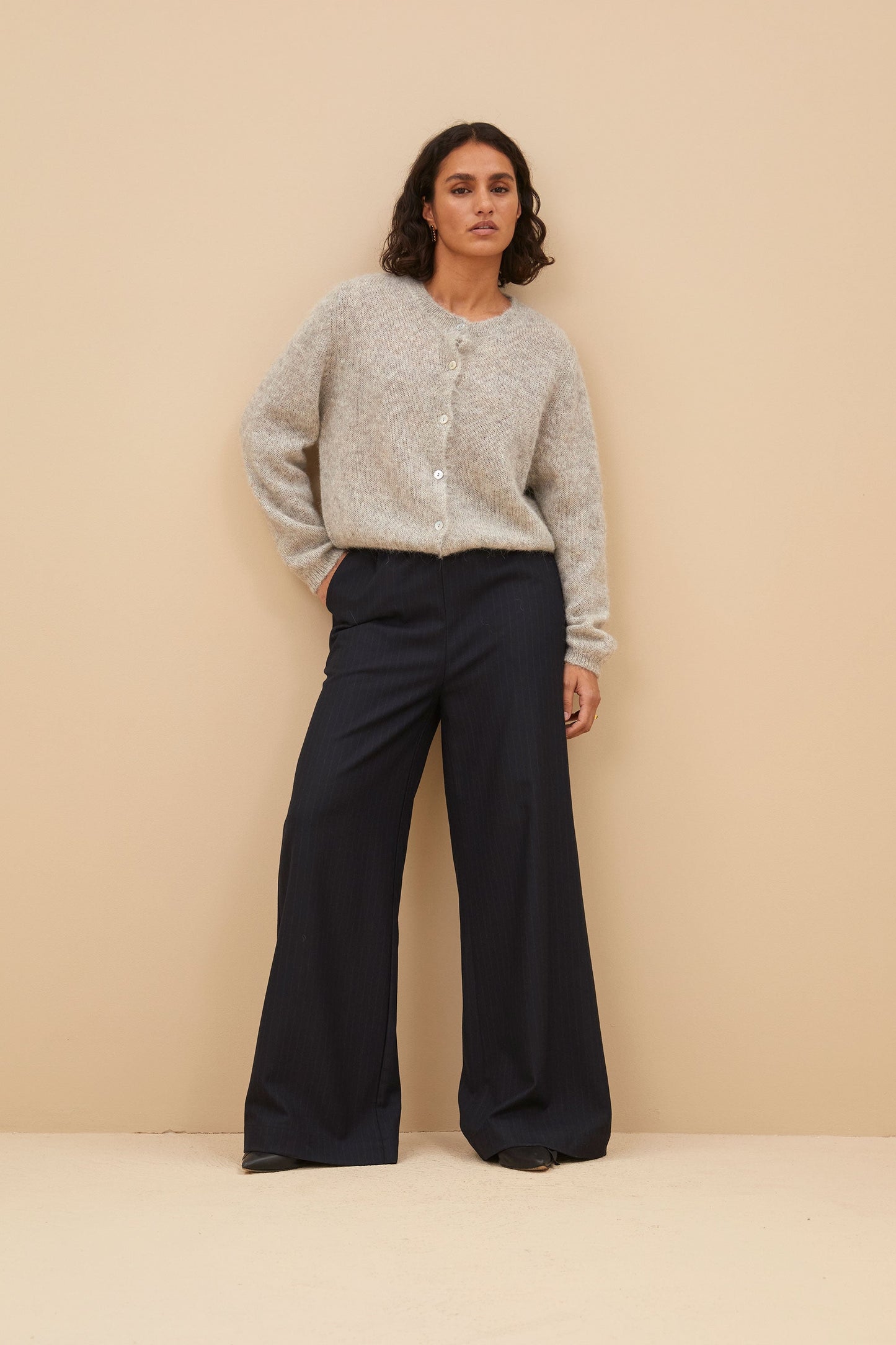 Dam Cardigan Tidlös Akryl Melee Natur-4