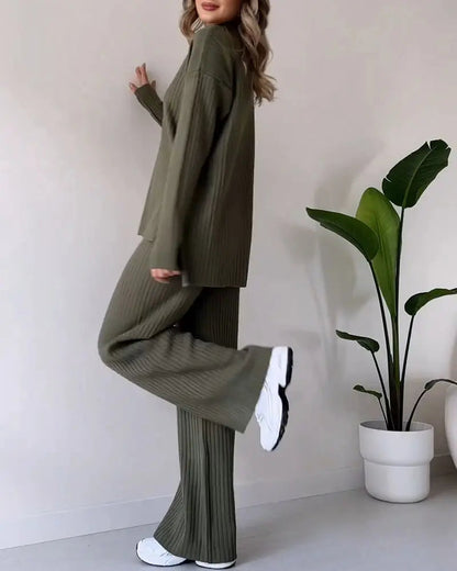 Dam Loungewear Set Mysig Rullkrage Topp och Byxor Mjuk Blandning 2