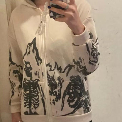 Dam Hoodie Skeletttryck Mjuk Bomull-2