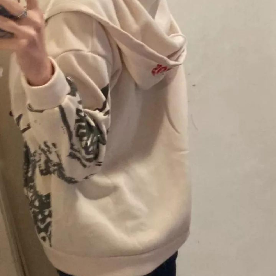 Dam Hoodie Skeletttryck Mjuk Bomull-3