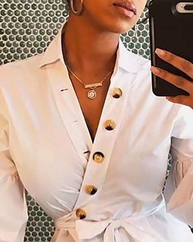 Damblus med Lykta Ärmar Högkvalitativt Tyg-3