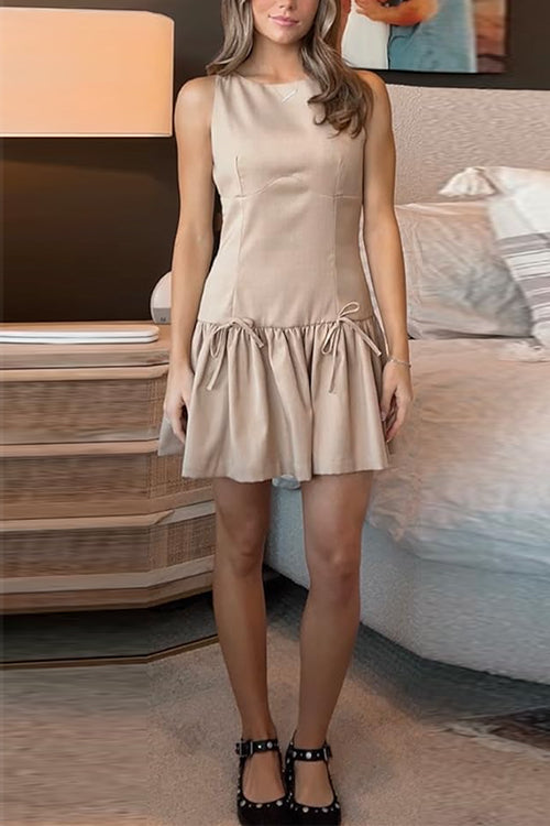 Damernas Mini Klänning Ärmellös Rüschengördel Polyester Blandning-2