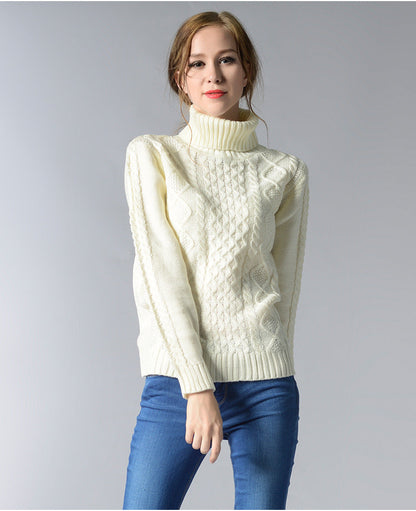 Kvinnors Turtleneck Tröja Kabelstickad Akryl-3