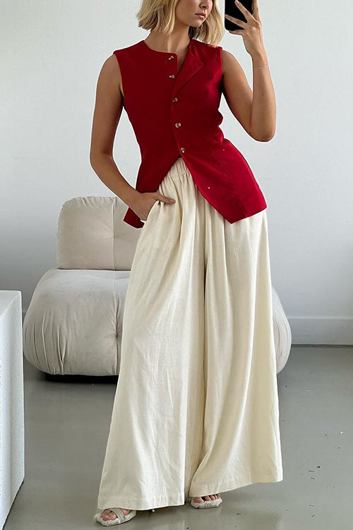 Dam Väst Enfärgad med Fickor i Bomull och Polyester-2