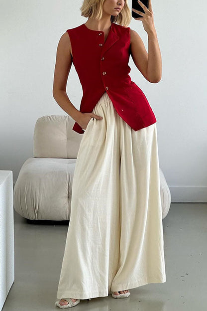 Dam Väst Enfärgad med Fickor i Bomull och Polyester-2