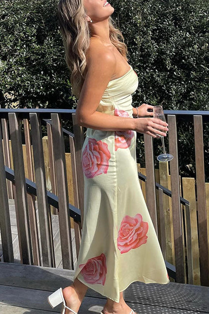 Dam Maxiklänning Rosmönster Djup Bakre Halsringning Bomull Polyester-6