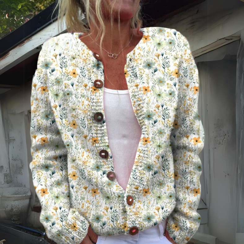 Blommönstrad Cardigan Dam i Mjuk Material med Öppen Kantdesign – Lätt och Luftig Passform, Perfekt för Vår och Sommar 1