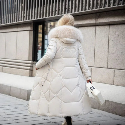 Lång Vinterrock Dam Med Päls Huva Högkvalitativ Polyester 4