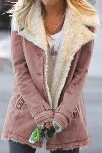 Dam Fleecejacka Klassisk Knappstängning Mjuk Fleece-1