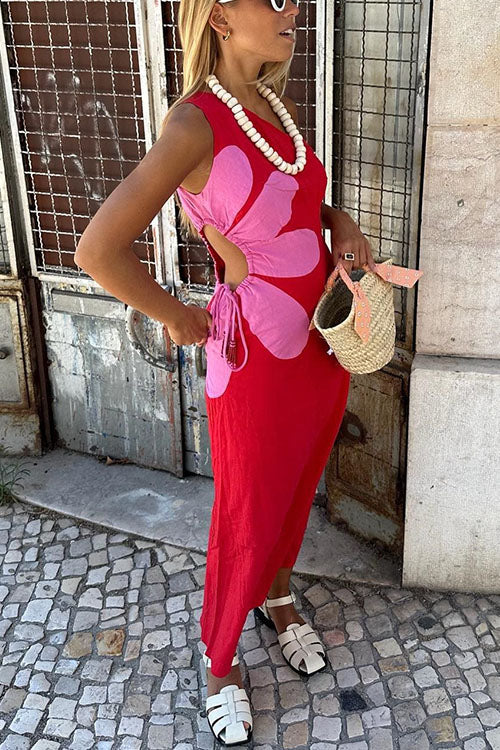 Maxiklänning Dam Asymmetrisk Blommönster Bomull Polyester-4