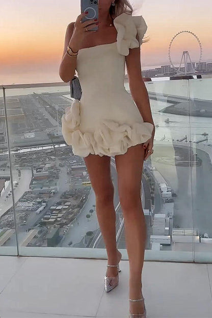 Kvinnors Mini Bodycon Klänning En Axel Rufsad Bomull Polyester-3