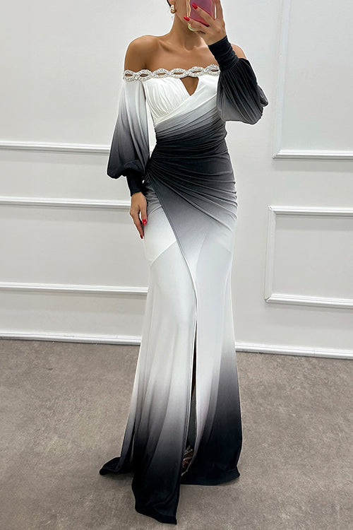 Variant image for Maxiklänning Dam Off-Shoulder Rynkad Midja Tie Dye Bomull Polyester-1