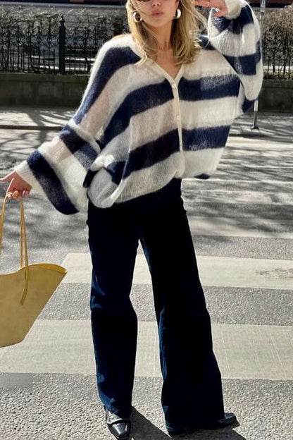 Dam Tröja med Lykta Ärmar Färgblockad Bomull och Polyester-3