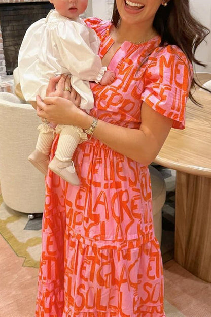 Maxiklänning Dam V-ringad Abstrakt Mönster Bomull Polyester-4