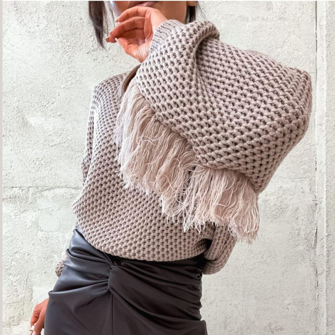 Dam Pullover Med Fransar Mjuk Akryl-2