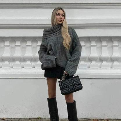 Dam Tröja Asymmetrisk Krage Ribbad Akryl 7