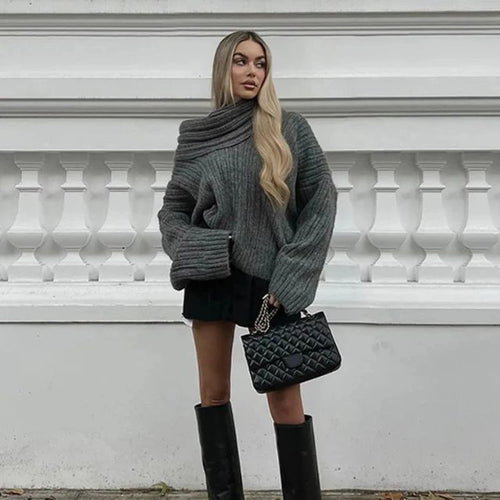 Dam Tröja Asymmetrisk Krage Ribbad Akryl 1