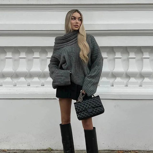 Dam Tröja Asymmetrisk Krage Ribbad Akryl 1