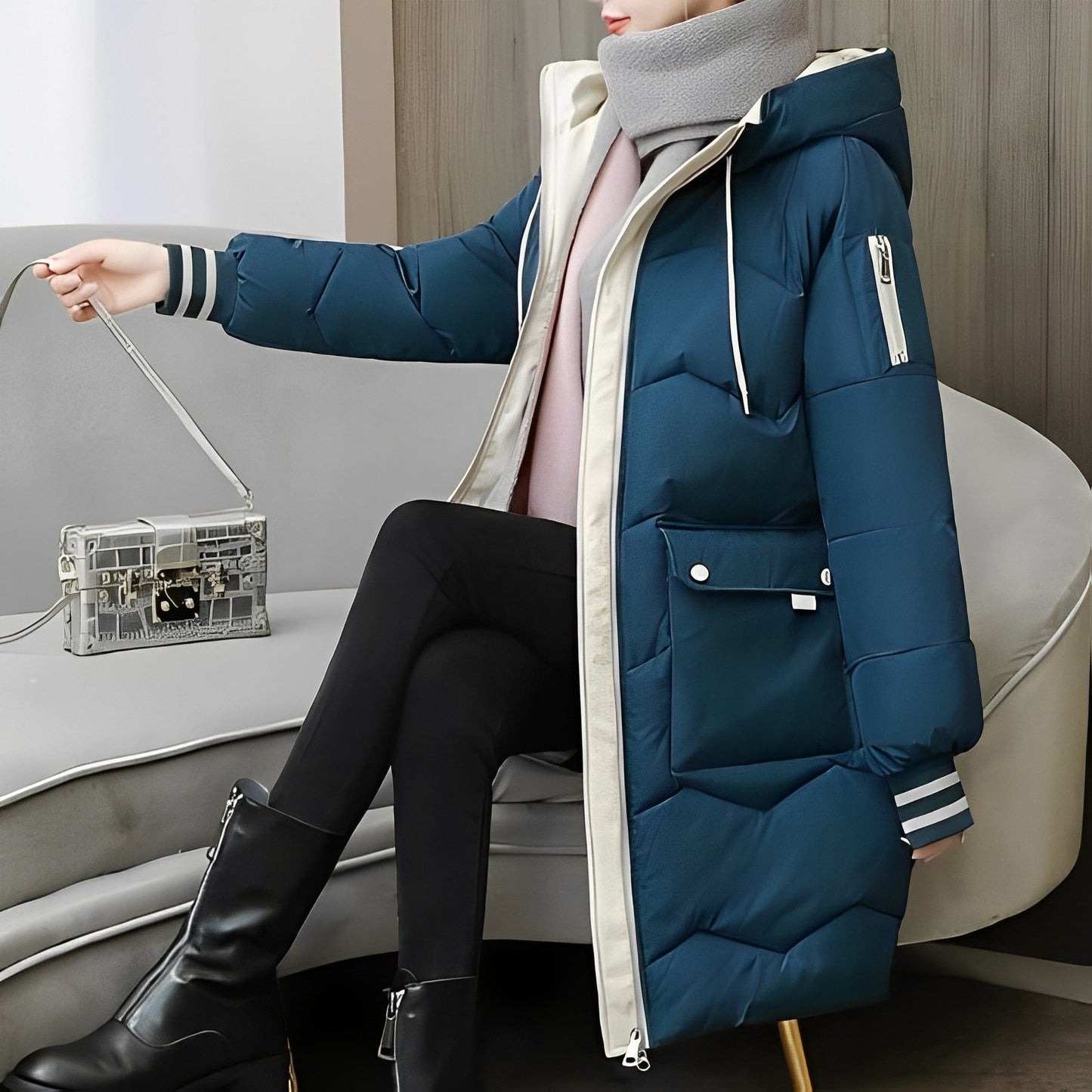 Dam Kappa Lång Vadderad Polyester för Kalla Vinterdagar-4