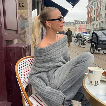 Dam Tröja Asymmetrisk Krage Ribbad Akryl 6