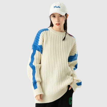 Variant image for Stickad Dam Tröja Ribbad med Hög Krage och Kontrastfärgade Ärmar-6