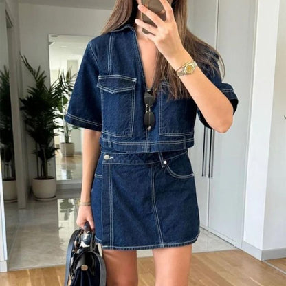 Dam Jeansjacka Klassisk Denim med Framfickor 100% Bomull 4