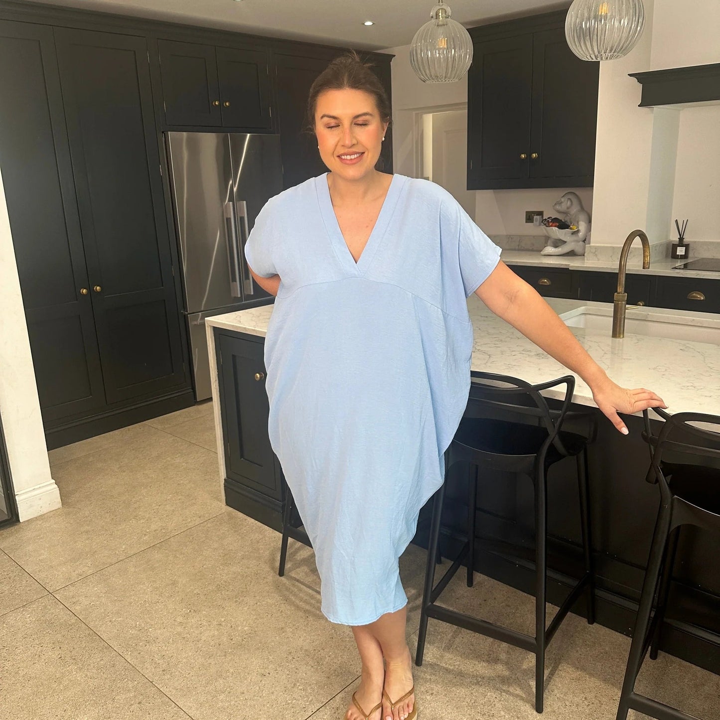 Kvinna Klänning V-ringning Högkvalitativt Tyg-6