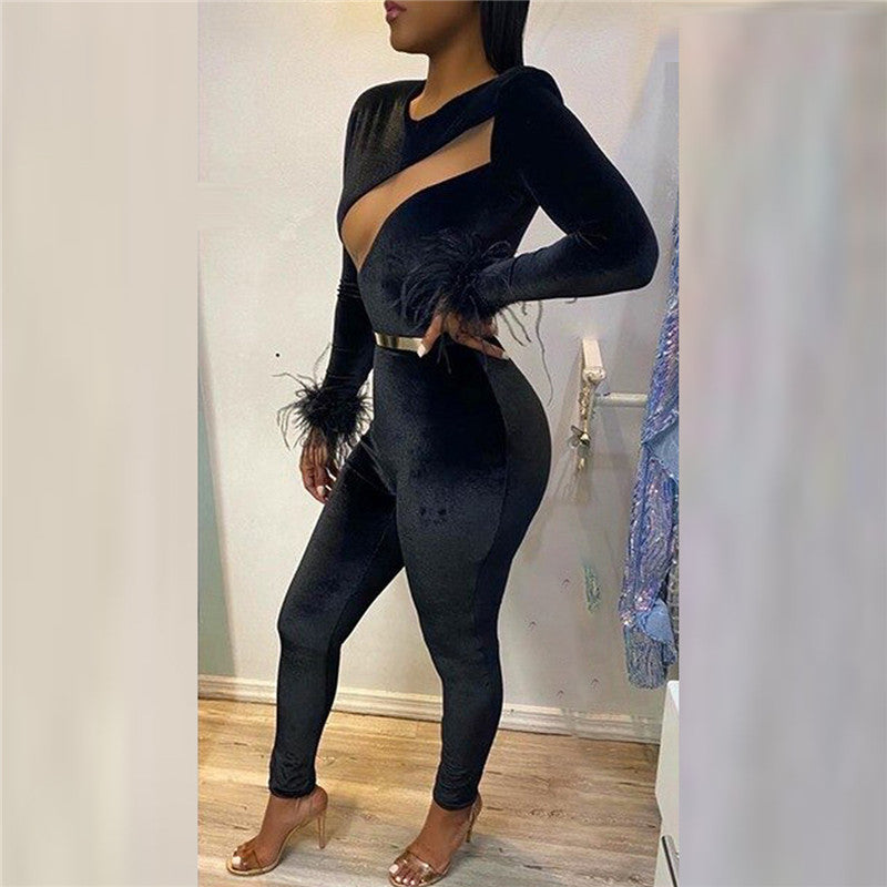 Dam Jumpsuit Snäv Passform med Utskärningar i Polyester och Spandex-2