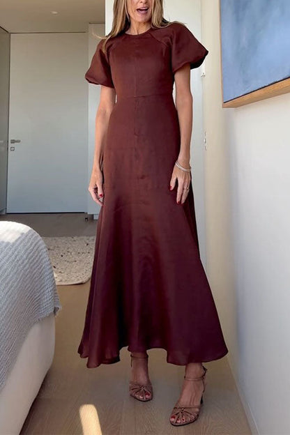 Variant image for Dam Klänning Maxi Korta Ärmar Bomull Polyester Fina Dam Klänningar-1