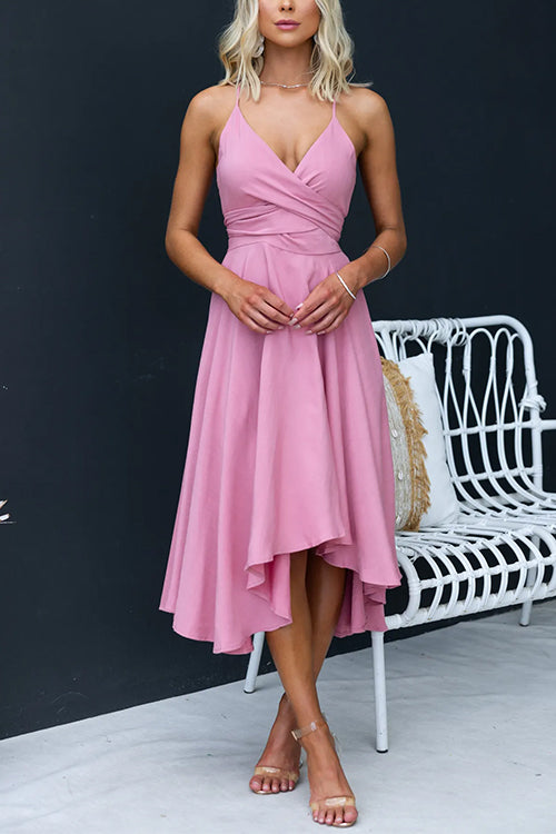 Kvinnors Midi Klänning V-ringning Bomull Polyester Med Bindning 2