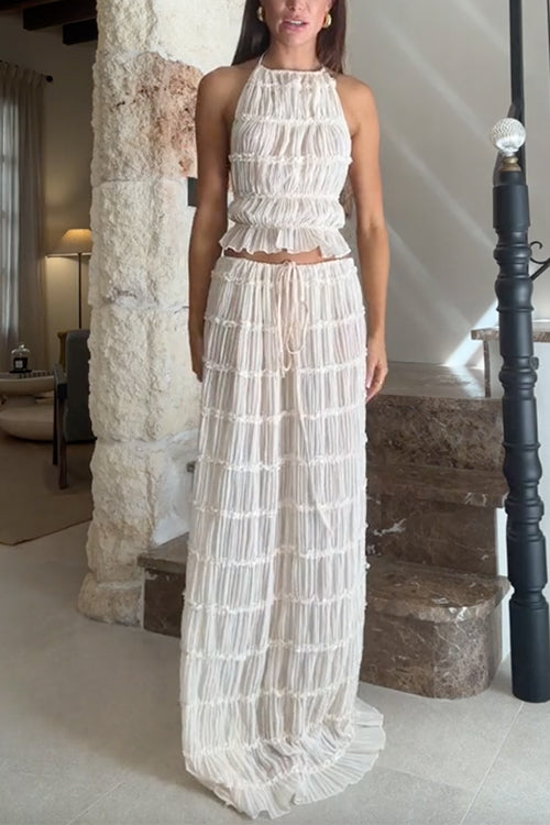 Dam Crop Top och Maxi Kjol Halterneck Bomull Polyester Sommarkläder-2