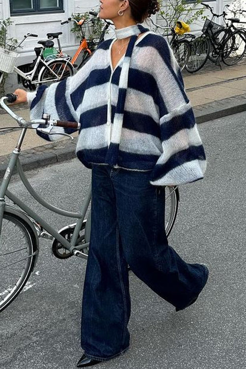 Dam Tröja med Lykta Ärmar Färgblockad Bomull och Polyester-4