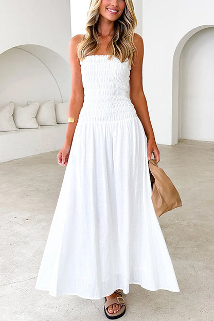 Dam Maxiklänning Stropplös Med Rufflar i Bomull och Polyester-1