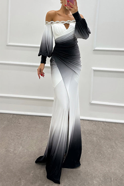 Maxiklänning Dam Off-Shoulder Rynkad Midja Tie Dye Bomull Polyester-2