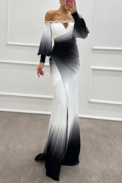 Maxiklänning Dam Off-Shoulder Rynkad Midja Tie Dye Bomull Polyester-2