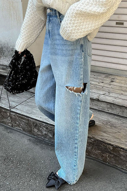 Dam Rippade Jeans Bred Benform i Hållbar Denim-2