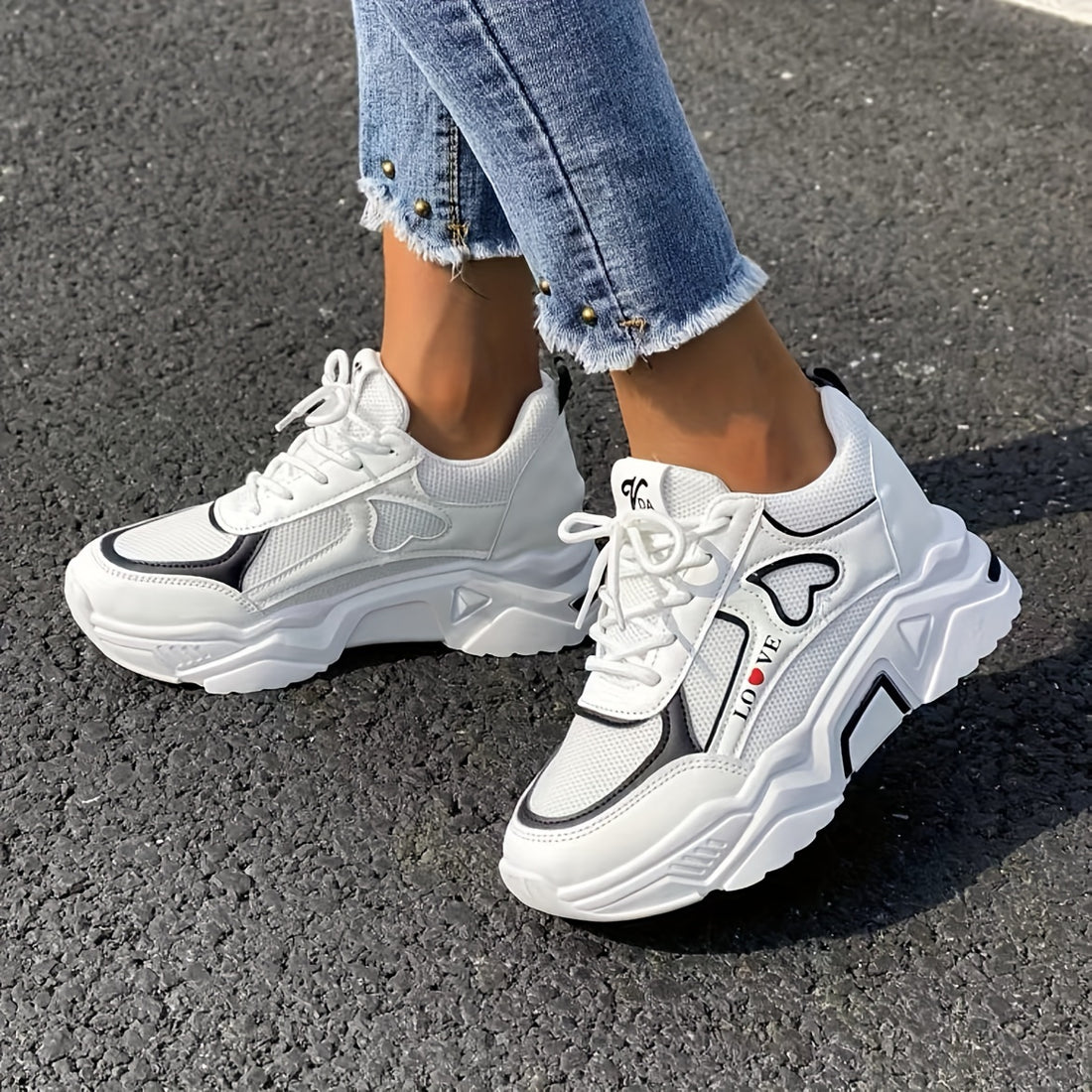 Dam Sneakers Hjärtmönster Platånsula Textil Syntet-2