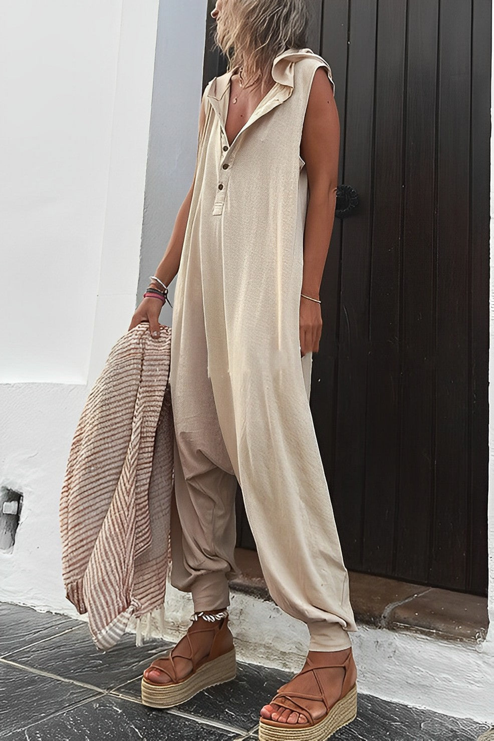 Dam Jumpsuit med Knappdetalj i Högkvalitativt Material-1