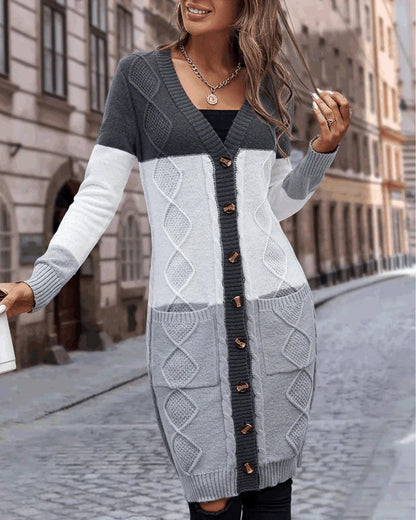 Lång Kofta Dam Färgblock Akryl Polyester 3