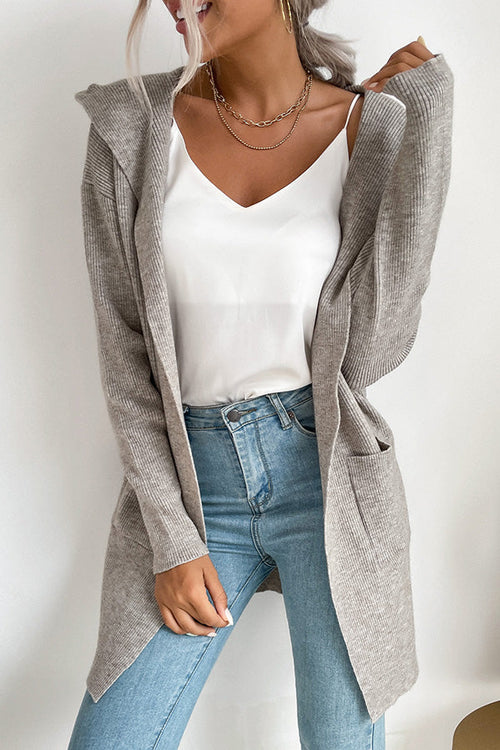 Dam Kofta med Huva Stickad Mjuk Höststil-1