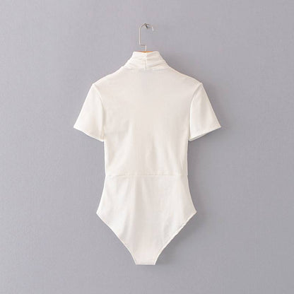 Kortärmad Bodysuit Dam i Stretch Polyester och Spandex – Smickrande Passform för Vardags- och Festbruk 2