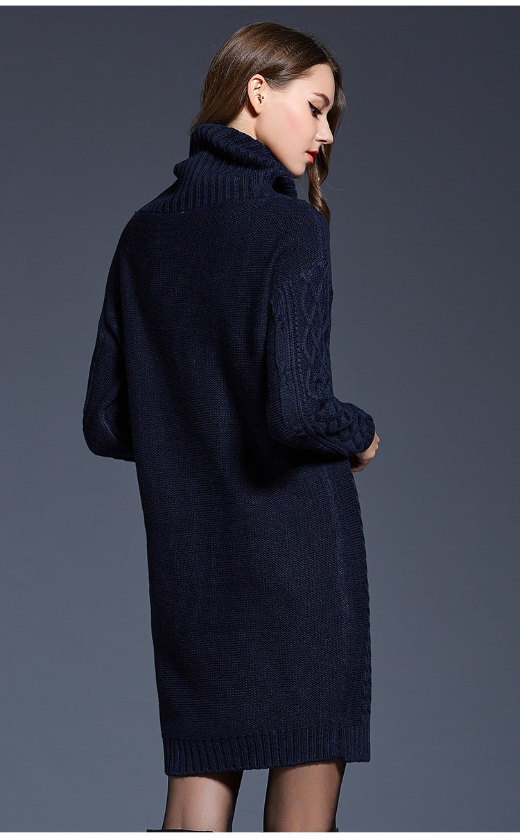 Kvinnors Lång Klänning Turtleneck Akrylblandning Slim Fit-3