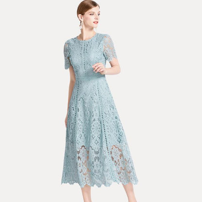 Kvinna Midi Klänning med Toppdetaljer i Högkvalitativ Spets-2