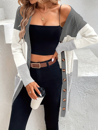 Dam Lång Kofta Akryl med Långa Ärmar och En-Knappstängning-1