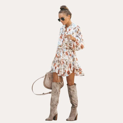 Variant image for Dam Klänning Blommönster Chiffon med Stand-Up Krage-1