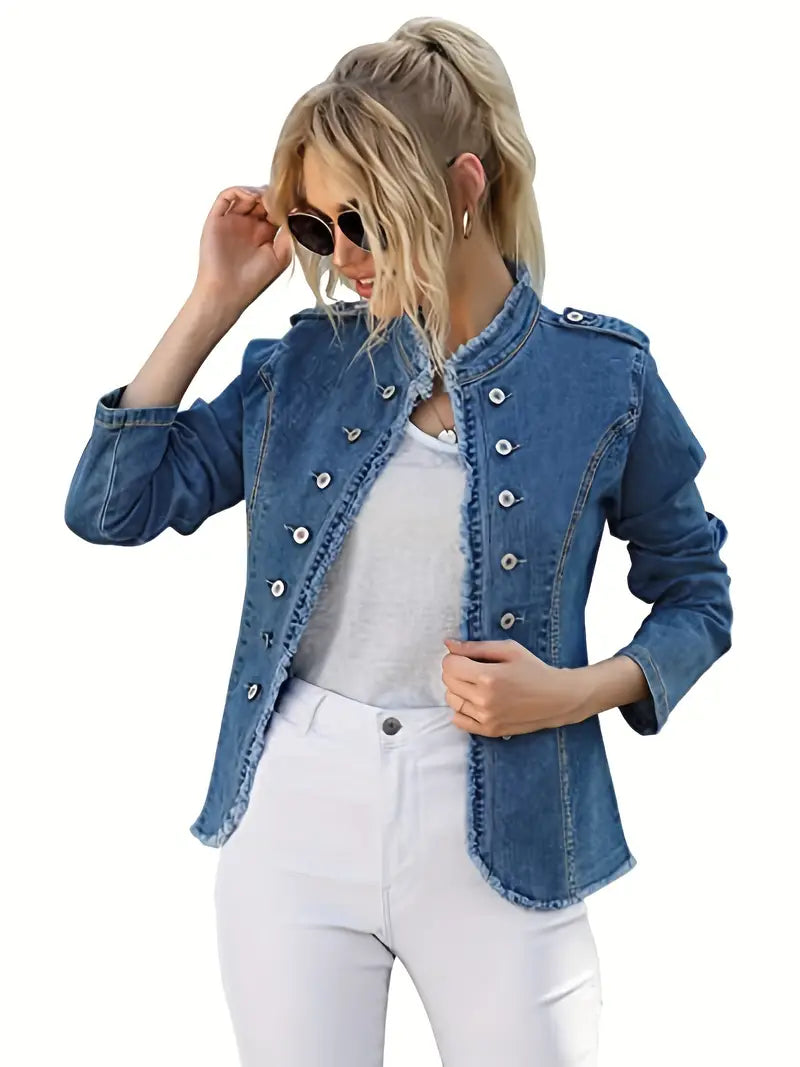 Dam Jeansjacka Rå Trim Denim Tidlös Stil 3