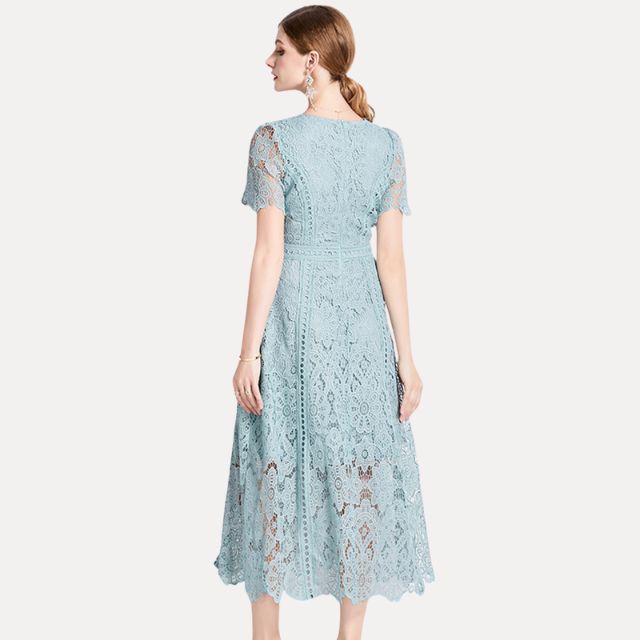 Kvinna Midi Klänning med Toppdetaljer i Högkvalitativ Spets-5