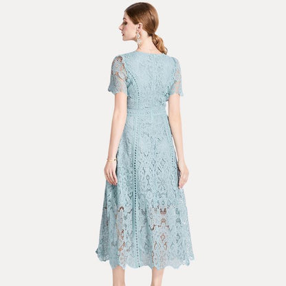 Kvinna Midi Klänning med Toppdetaljer i Högkvalitativ Spets-5